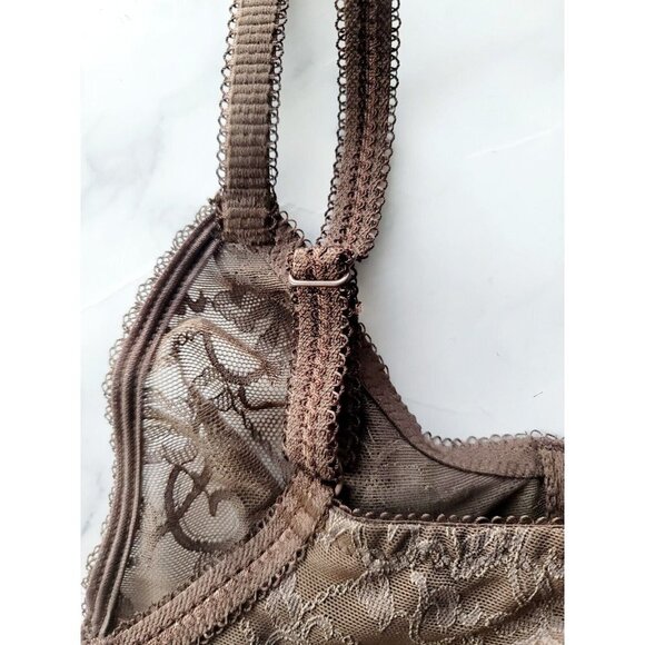 Wacoal Beyond Basic 855136 Lace Underwire Unpadded Unline Sheer Brown Bra 32D - Picture 8 of 12